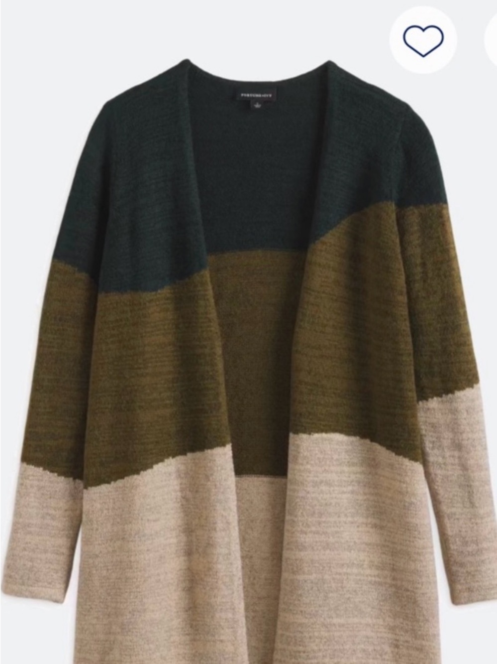 Fortune + Ivy Sawyer Open Front Colorblock Coatigan - Dark Green/Olive/Beige